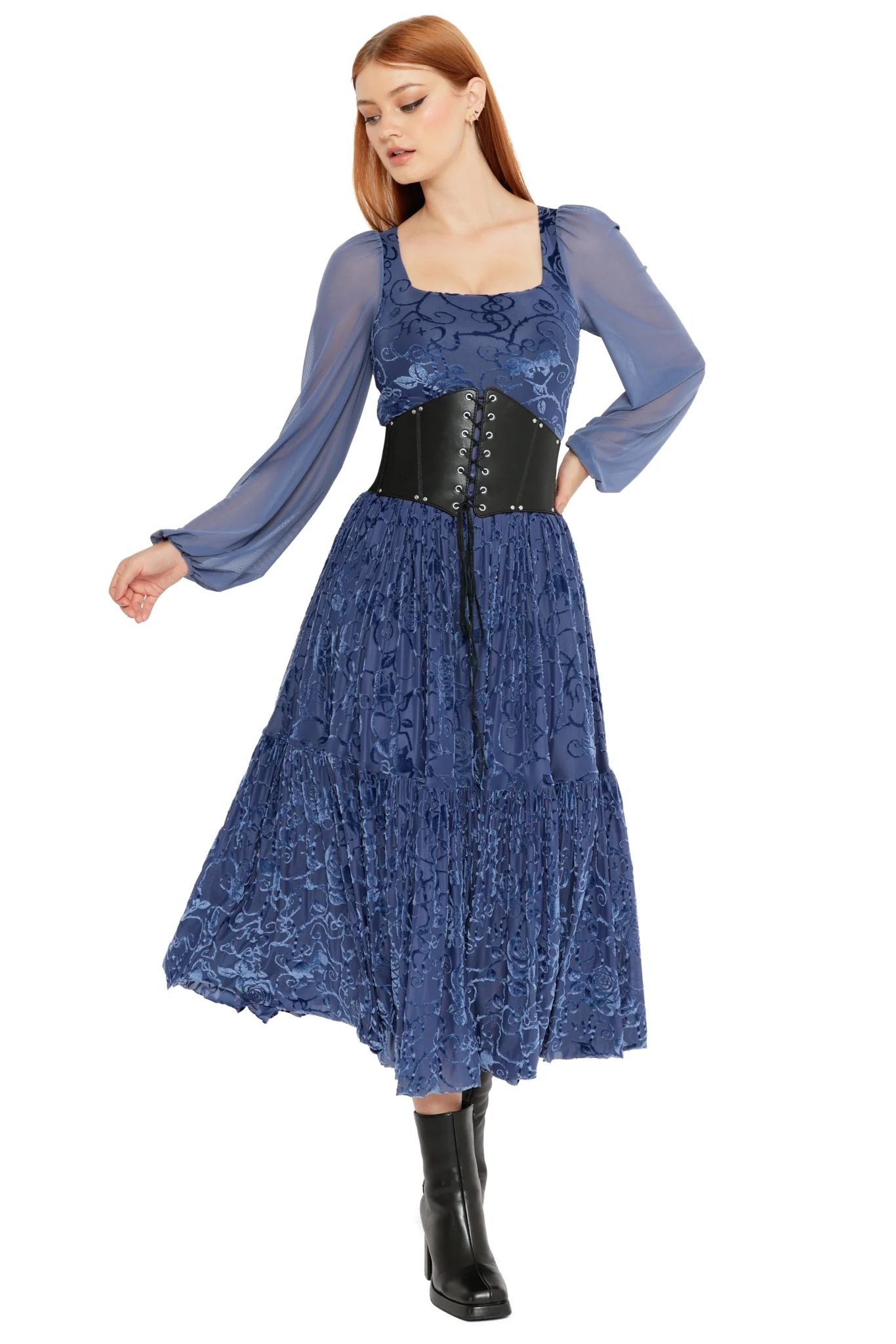 Be With Me Always Slate Burned Velvet Fae Queen Dress - Image 2