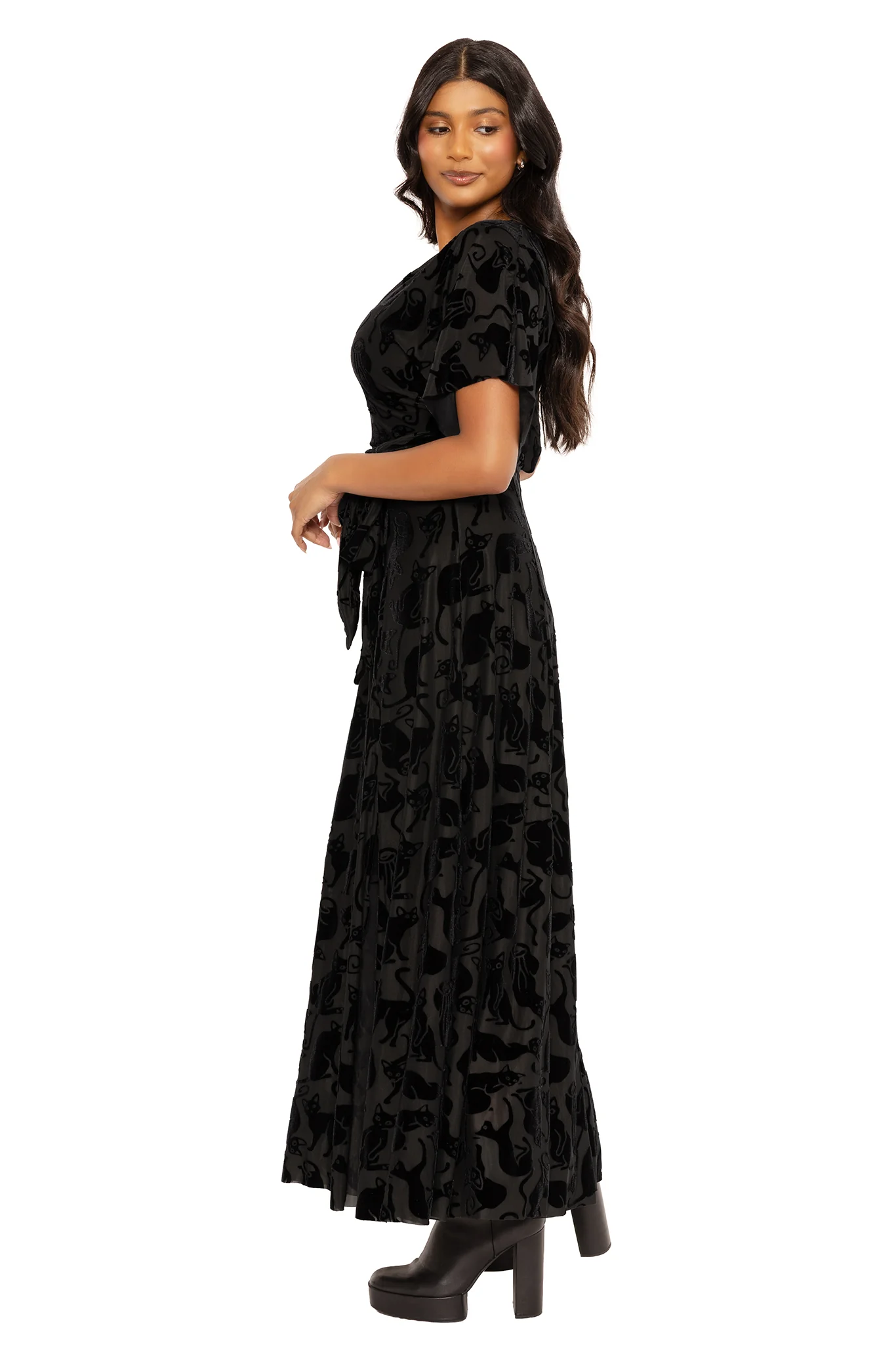 Burned Velvet Cats Kimono Maxi Dress - Image 3