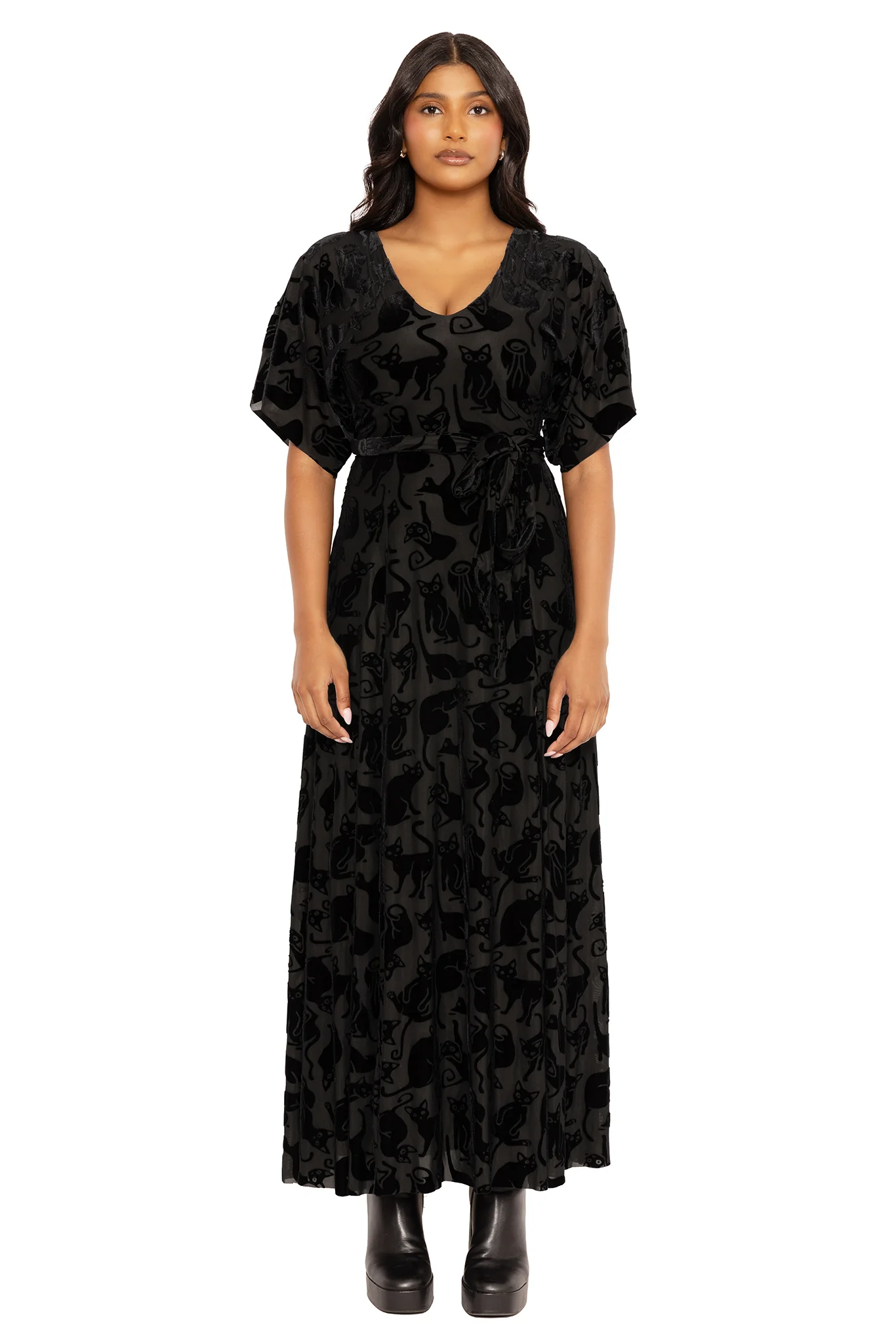 Burned Velvet Cats Kimono Maxi Dress - Image 5