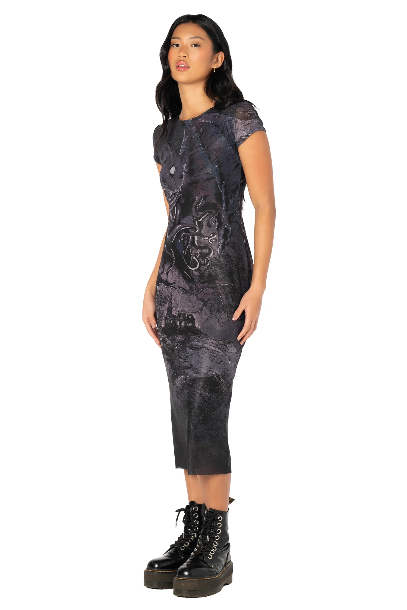 Great Old Ones Sheer Cap Sleeve Bodycon Dress - Image 5