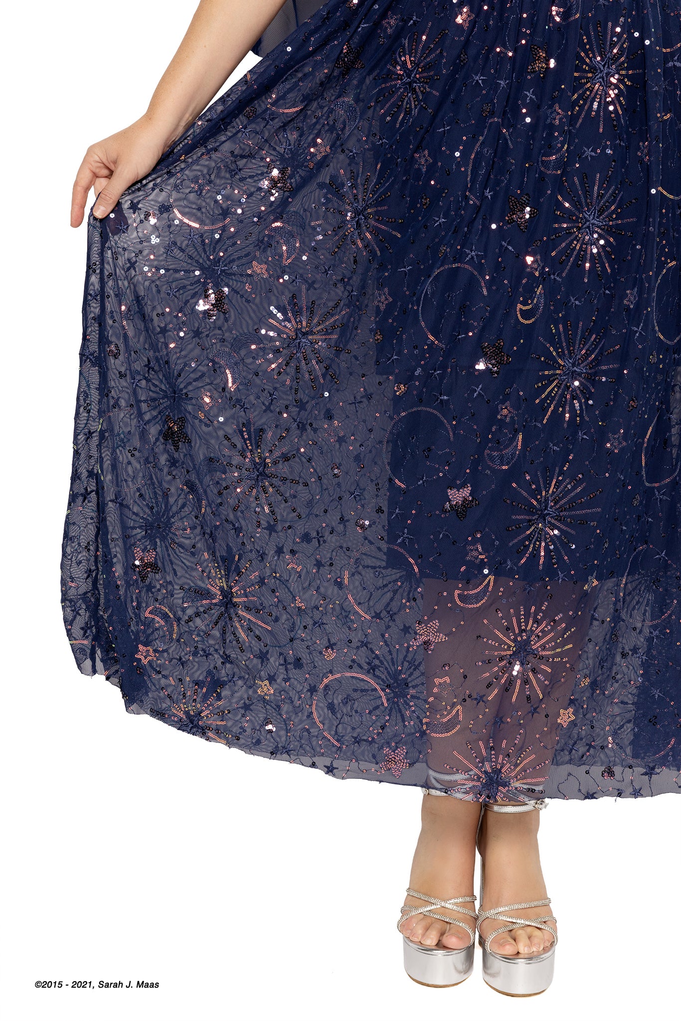 Navy Starburst Sequin Maxi Dress with Cape - Image 6