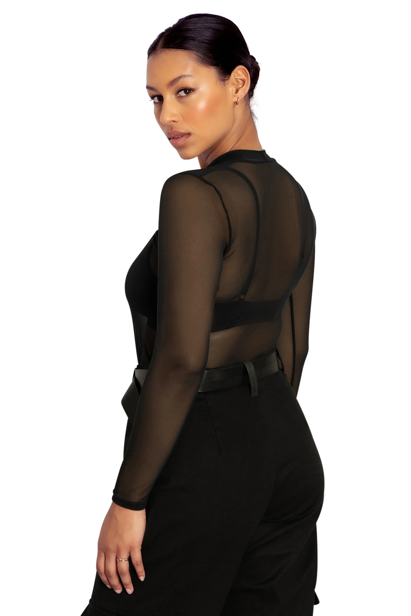 Sheer High Neck Long Sleeve Top - Image 6