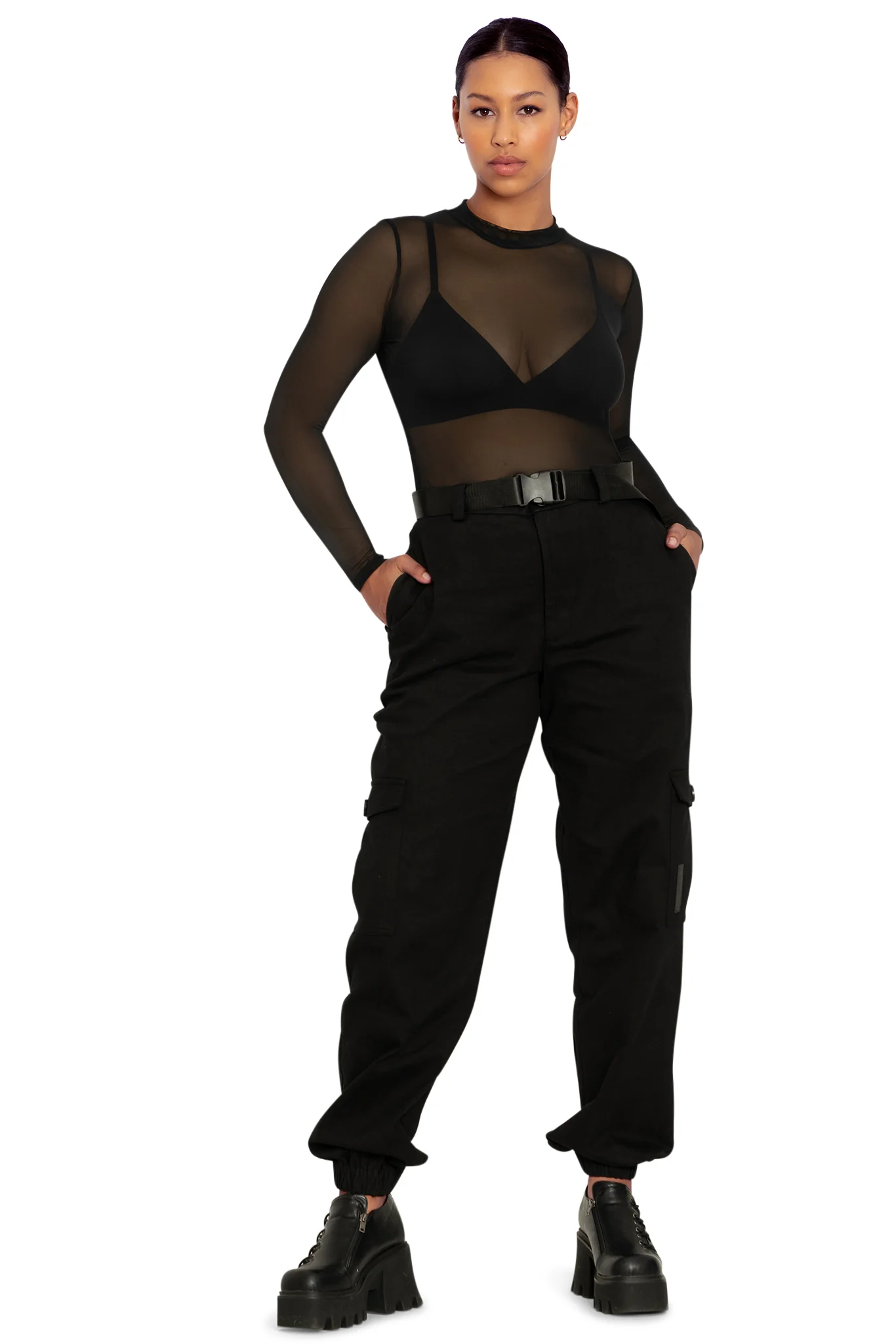 Sheer High Neck Long Sleeve Top - Image 8