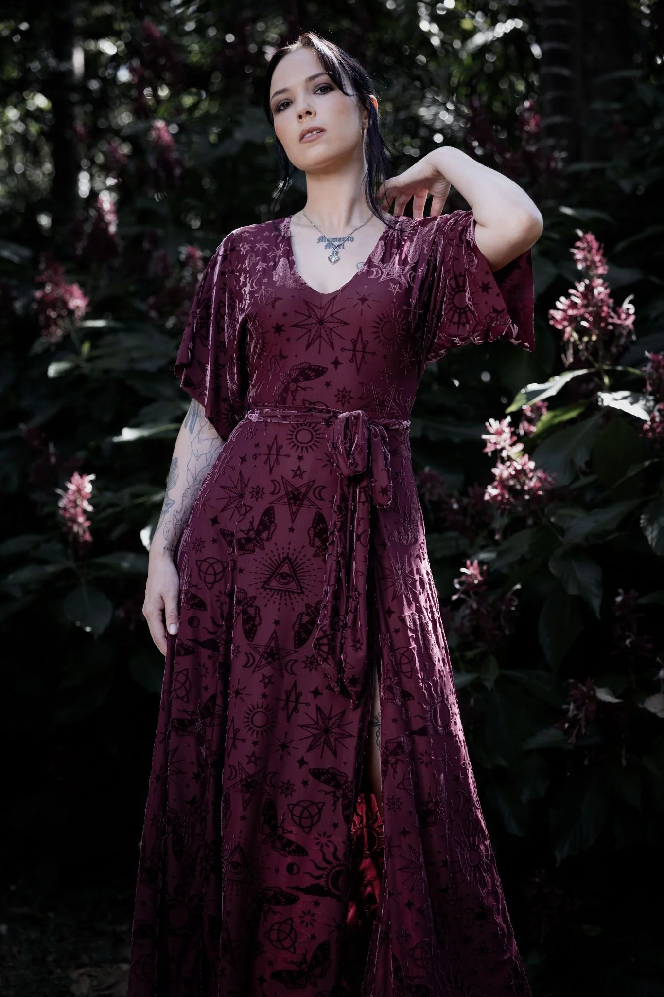 Spell Berry Burned Velvet Kimono Maxi Dress - Image 7