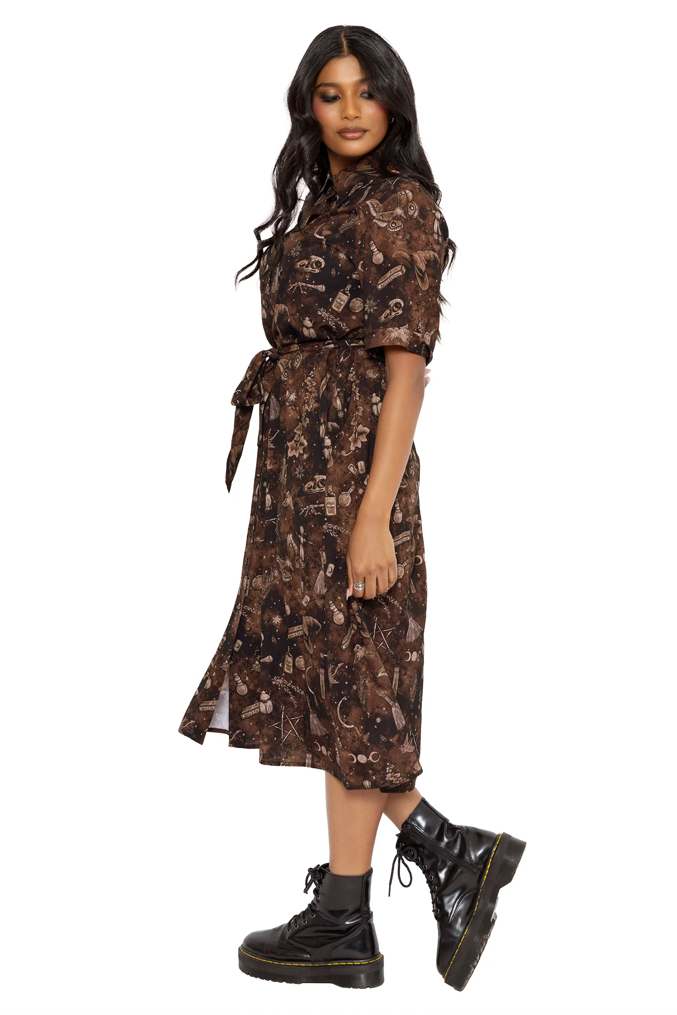 Witches Brew Midi Button Through Shirt Dress - Image 5